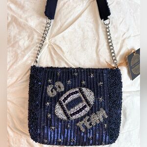 🏈 Navy Beaded Football Shoulder Bag | Game Day Purse GO TEAM